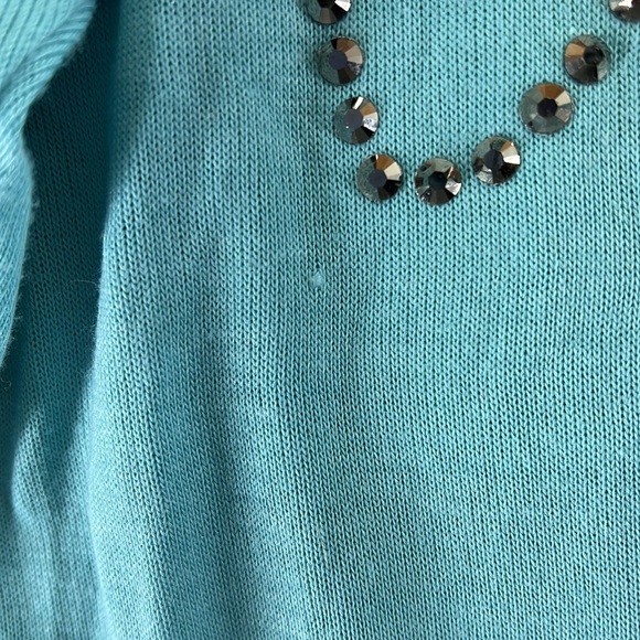 Libian Long Sleeve Shirt Sweater Blouse Love Rhinestone Blue Womens Size 1X - Picture 8 of 8